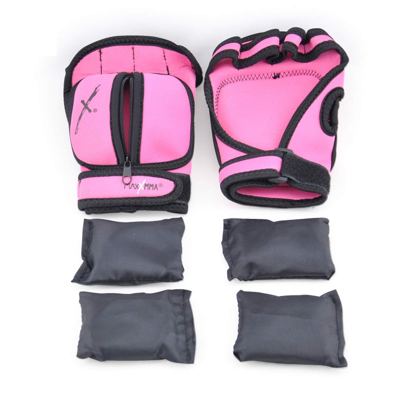 MaxxMMA Adjustable Weighted Gloves  2 lb. Set - Removable Weight (2 x 0.5 lb. Each Glove) for Sculpting MMA Kickboxing Cardio Aerobics Hand Speed Coordination Shoulder Strength (Pink) - Image 2